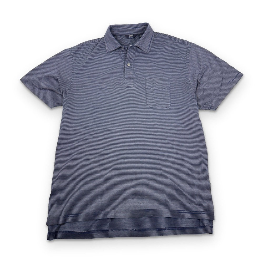 LINCS David Chu Golf Polo Shirt XL Navy White Stripe 100% Peruvian Cotton